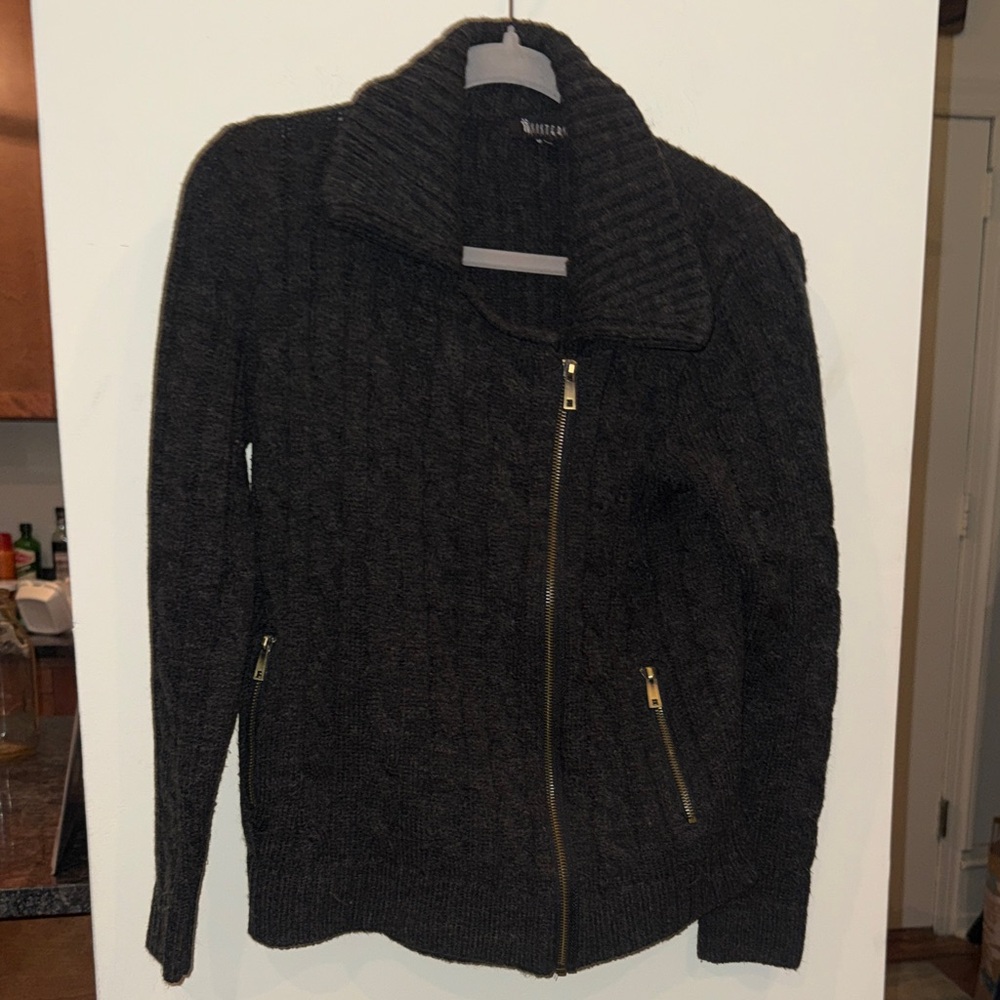 Sisters dark grey Sweater zip up jacket cable knit size small